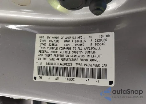 2010 Acura Tl 3.7 z USA, uszkodzony, nr VIN 19UUA9F51AA001273